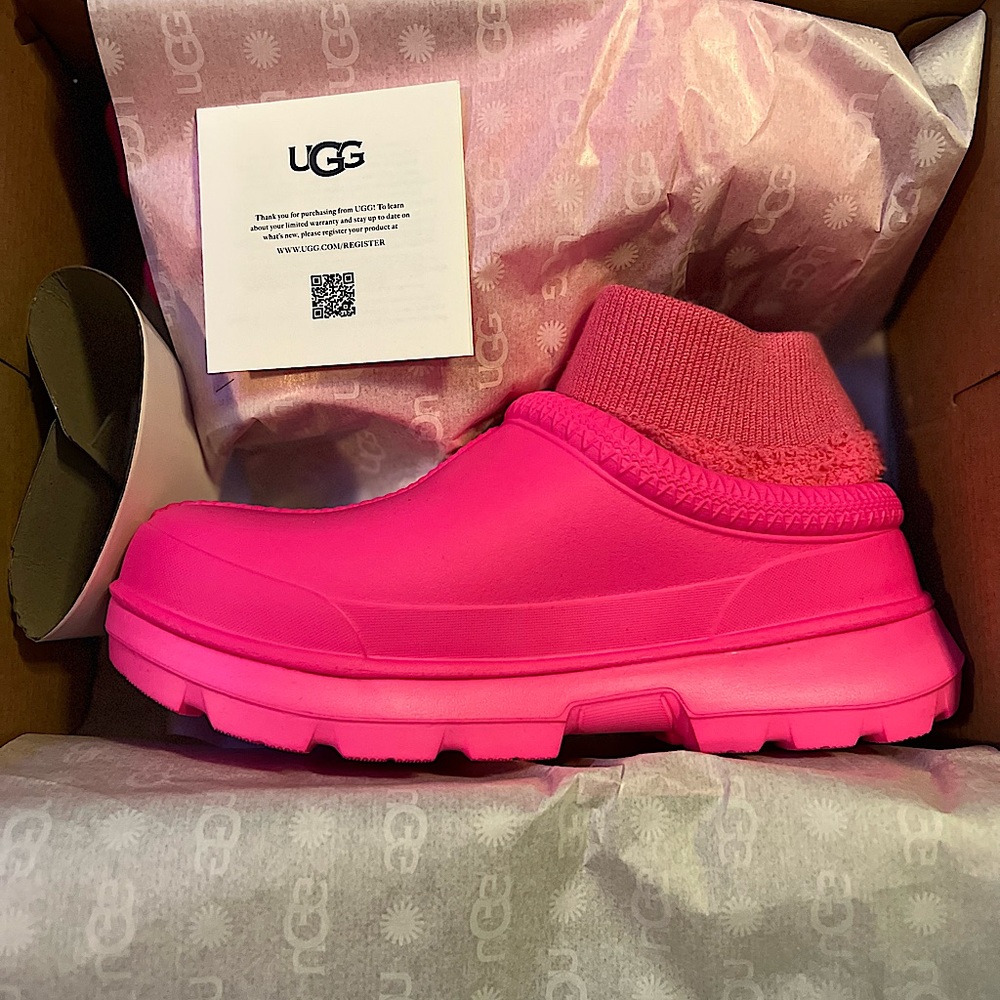 UGG Tasman X. Slip on clog in hot pink with detachable sock. Never worn.